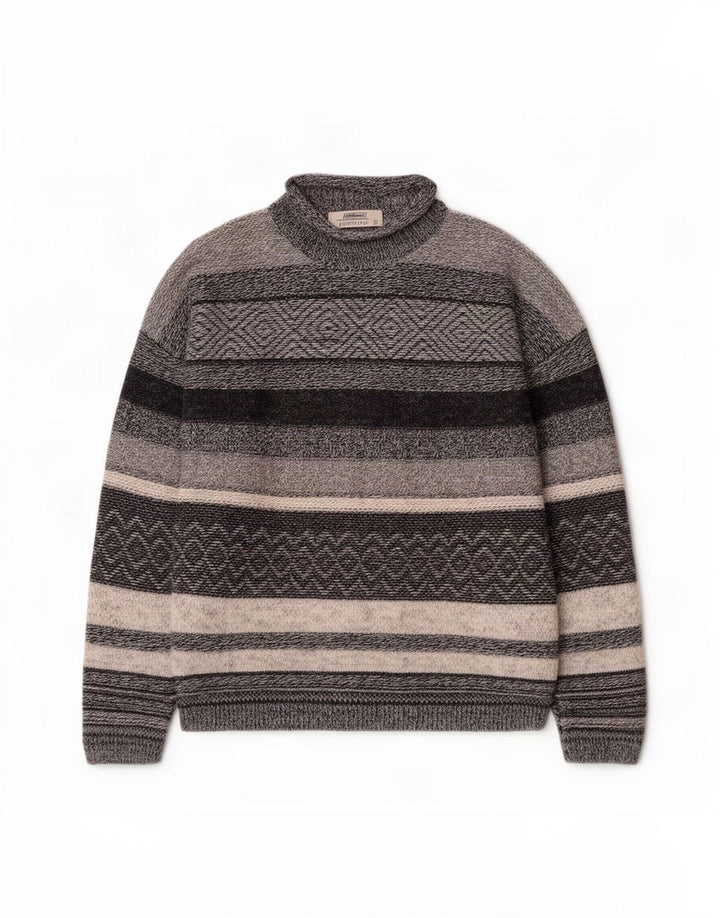 St. Bernard Rollkragenpullover für Herren, mittelgrau, gestreift, Acryl
