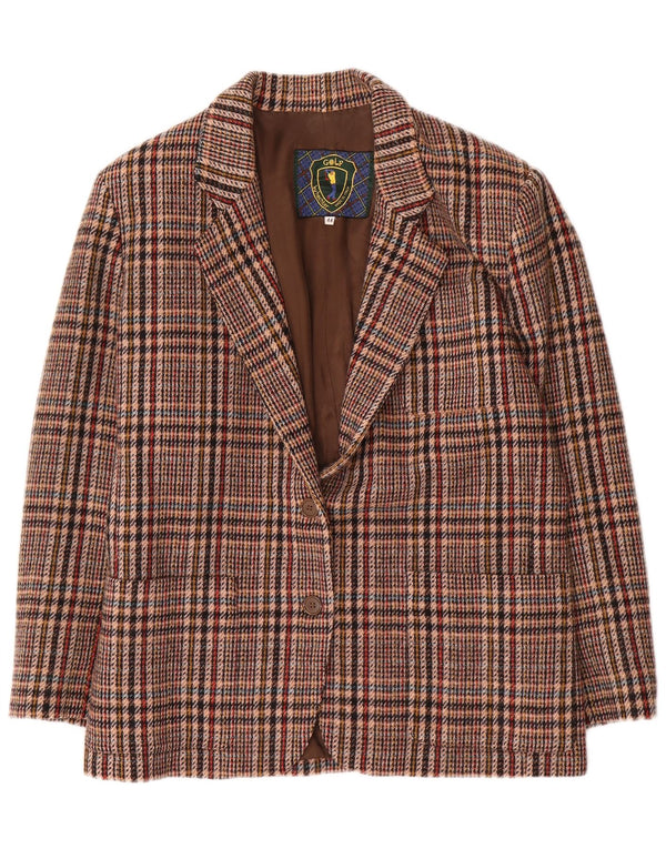 Vintage Damen 2-Knopf-Blazerjacke IT 44 Mittelbraune Hahnentrittwolle