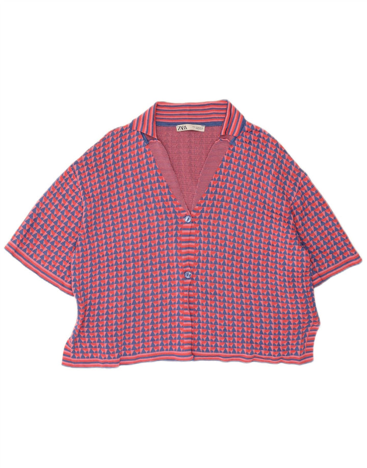 Zara Damen-Strickjacke mit kurzen Ärmeln, Gr. 14, mittelmehrfarbig