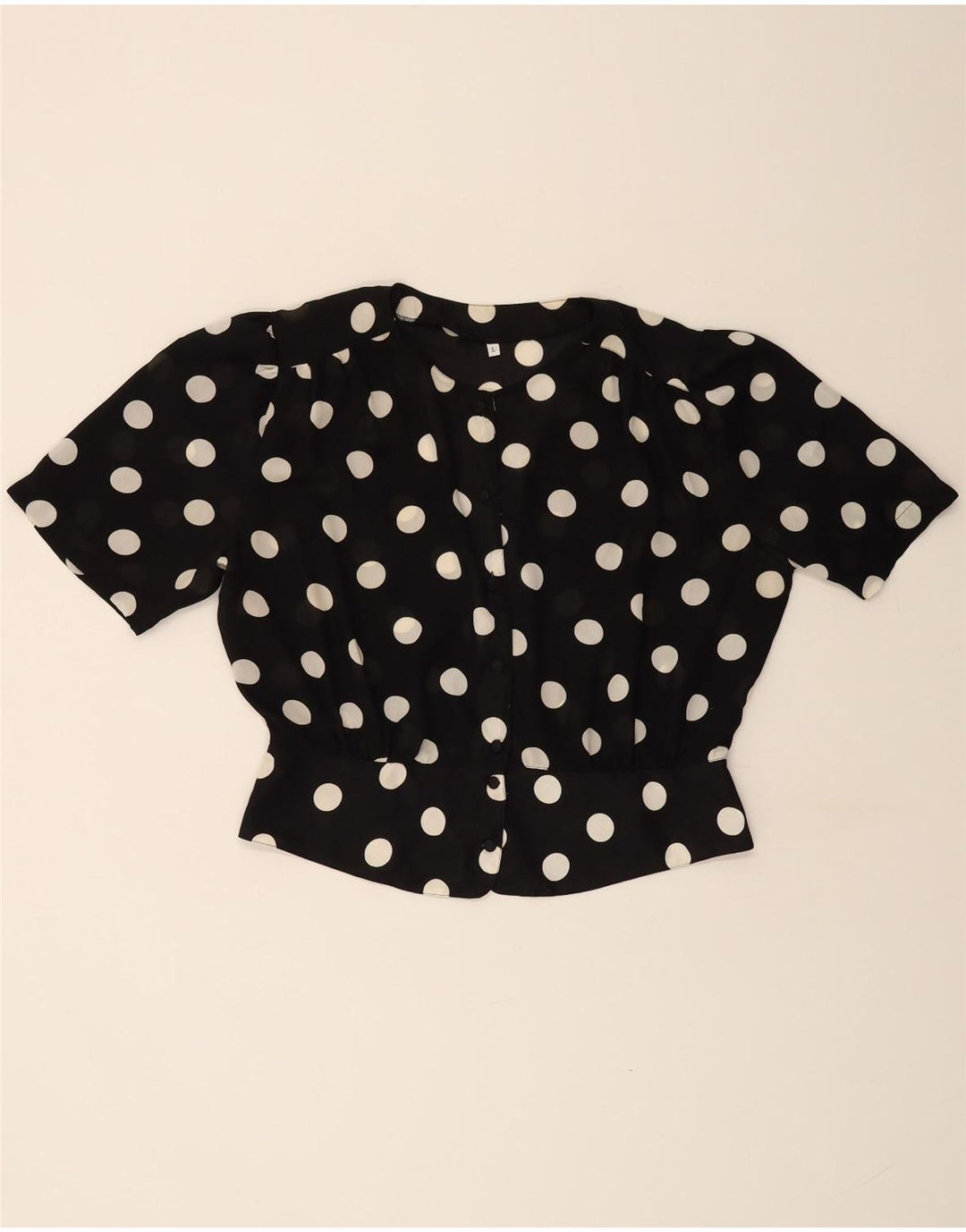 VINTAGE Damen Kurzarm-Hemdbluse UK 16 Large Black Polka Dot