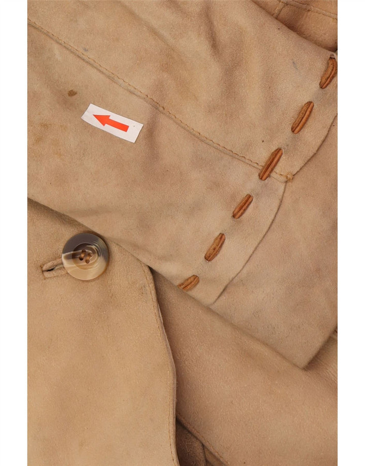 Vintage Damen Wildledermantel UK 12 Medium Beige Leder