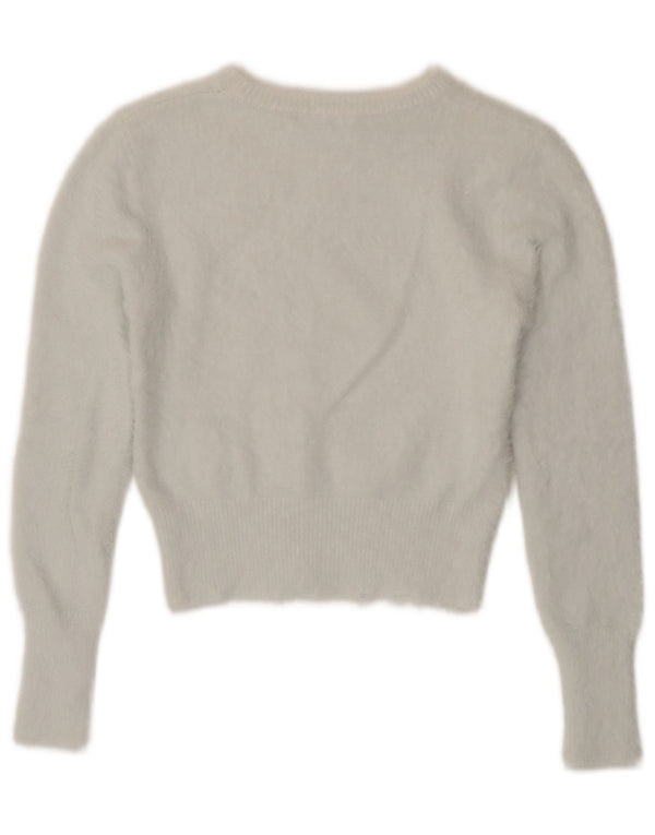 Zara Damen Crop U-Boot-Ausschnitt-Pullover, UK 12, Mittelweißes Nylon
