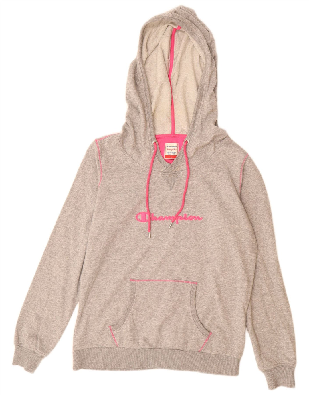 CHAMPION Womens Heritage Fit Graphic Hoodie Pullover UK 16 Large Graue Baumwolle