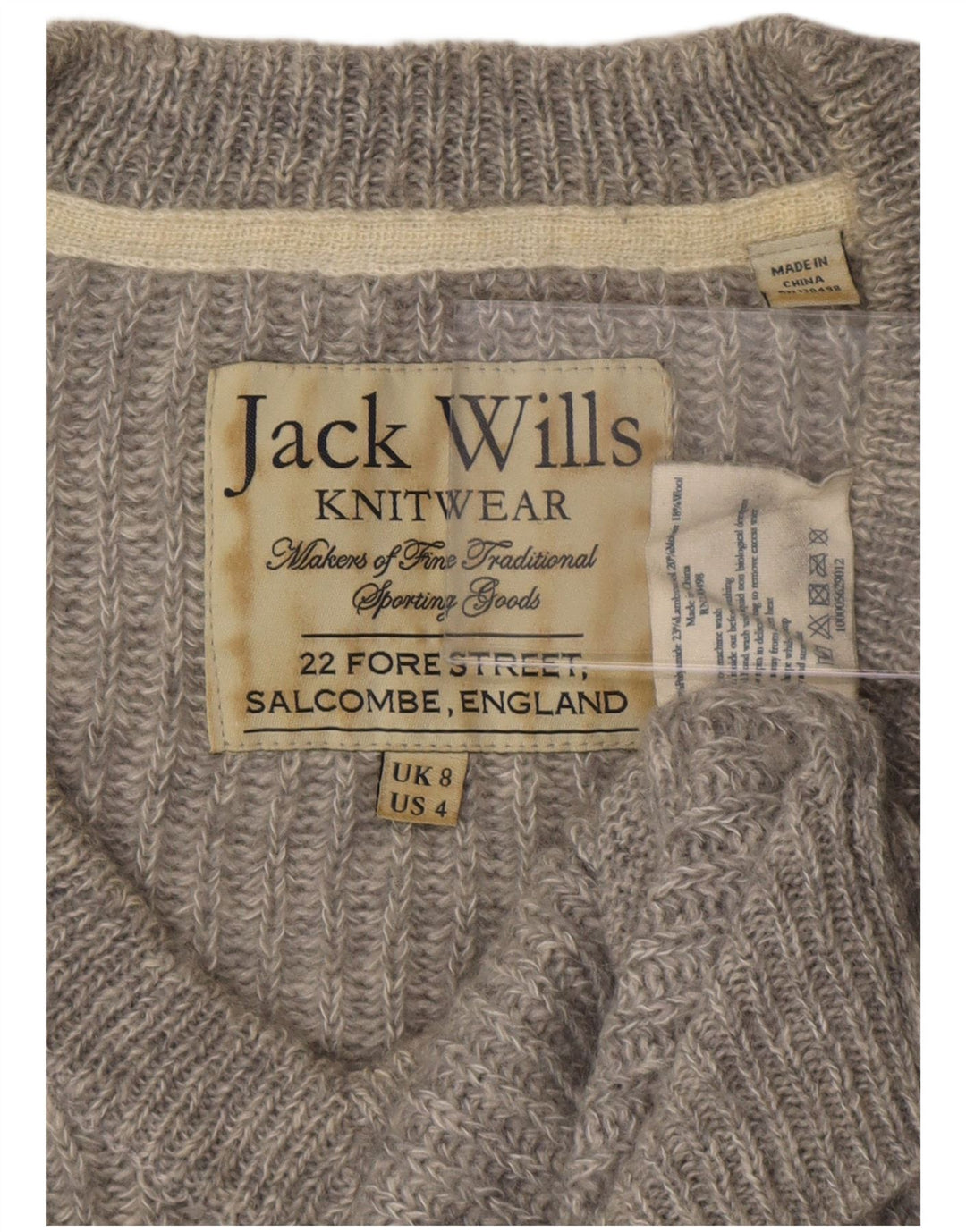 Jack Wills Damen-Pullover mit V-Ausschnitt, Gr. 8, Grau, Polyester