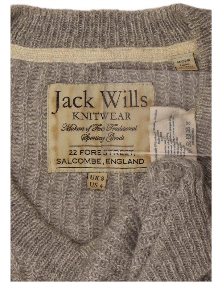 Jack Wills Damen-Pullover mit V-Ausschnitt, Gr. 8, Grau, Polyester