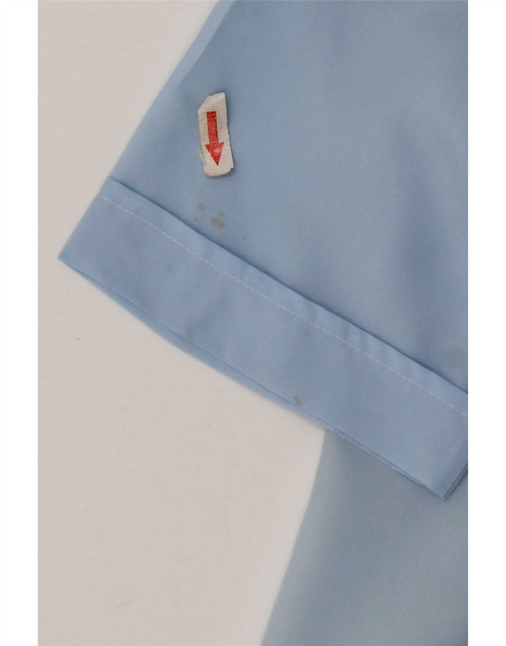 Vintage Damen Kurzarm-Hemdbluse UK 14 Mittelblaues Polyester