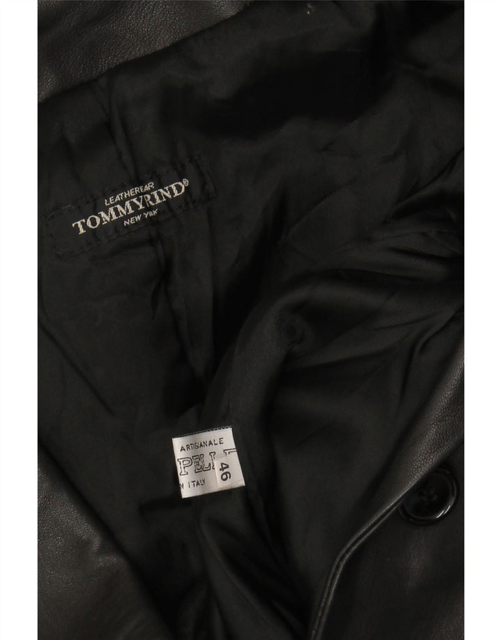 VINTAGE Womens Leather Coat IT 46 Large Black Leather