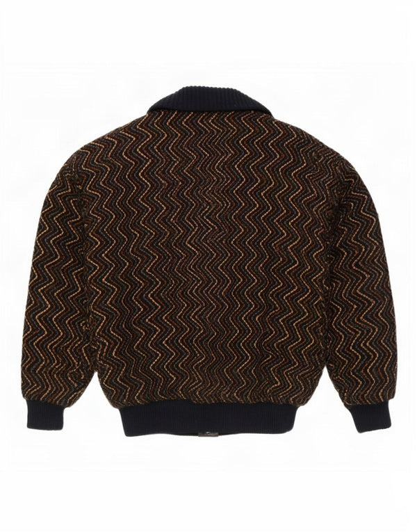 Vintage Herren Strick Bomberjacke UK 42 XL Braun Chevron