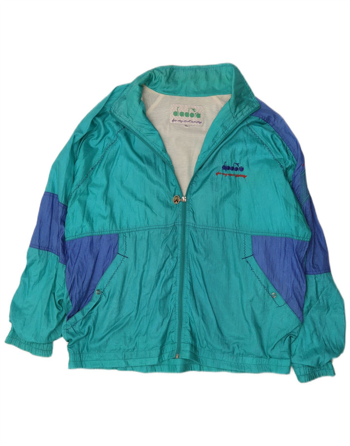 Diadora Herren-Trainingsanzug-Oberteil, Jacke, XL, türkisfarbenes Colourblock-Polyamid