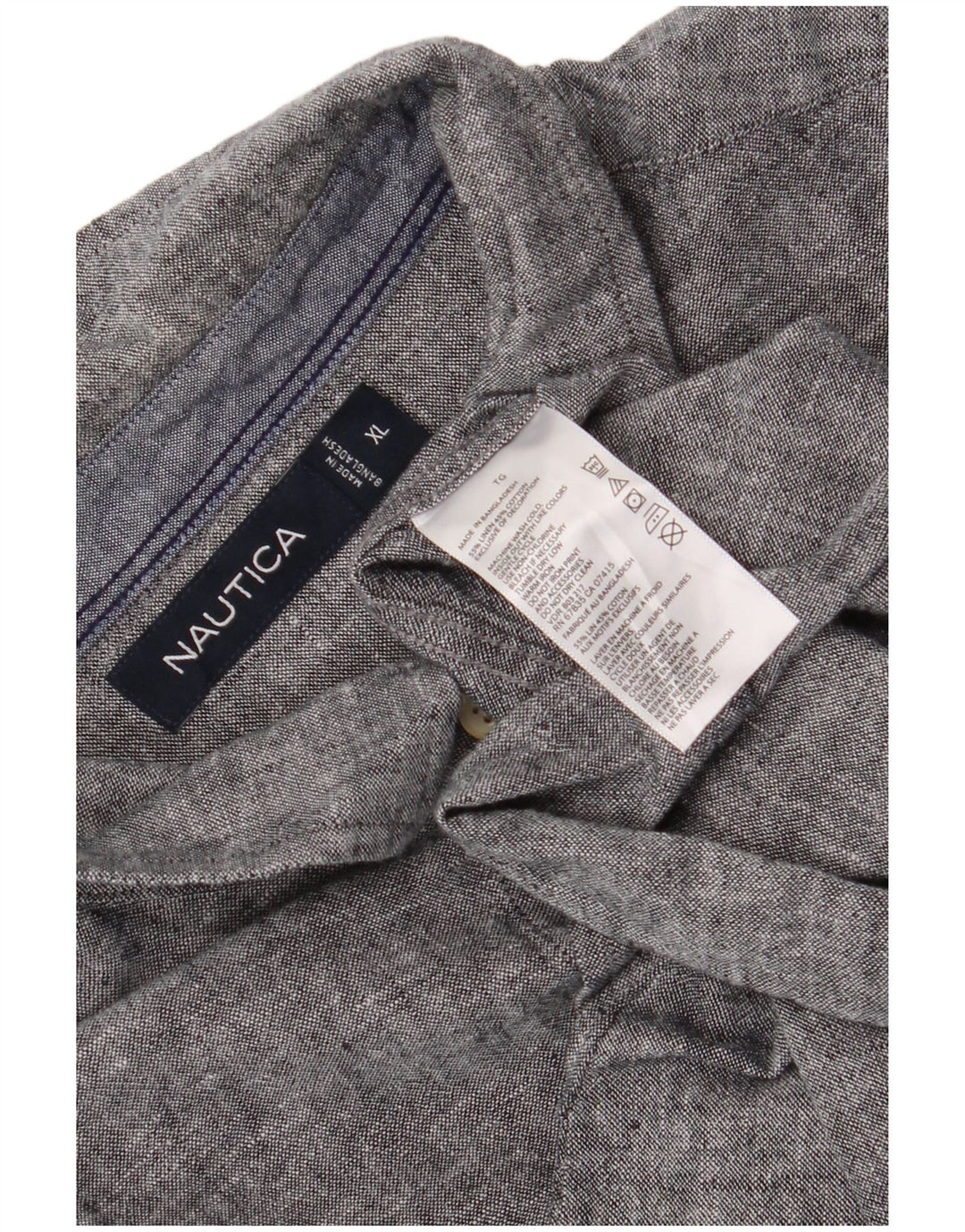 Nautica Herrenhemd XL Grau meliertes Leinen
