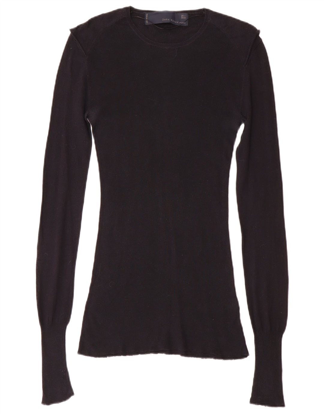 Zara Damen Top Langarm UK 14 Große schwarze Baumwolle