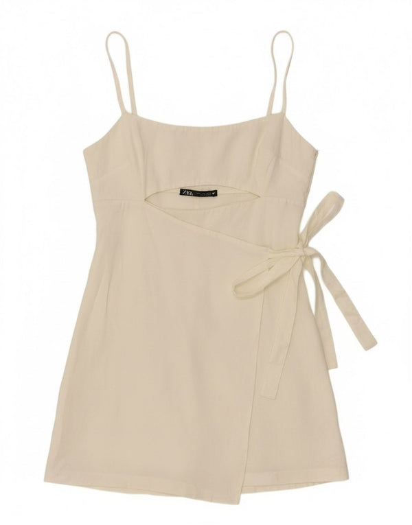 Zara Damen-Tunika-Top mit Bindeband vorne, UK 12, Mittelweiß, Lyocell