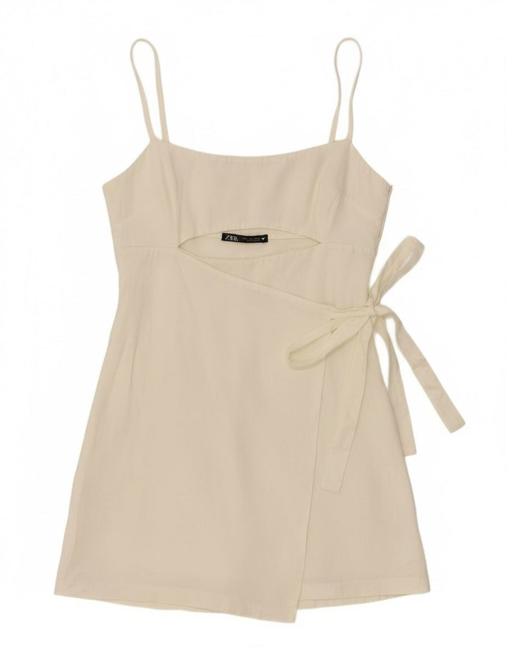 Zara Damen-Tunika-Top mit Bindeband vorne, UK 12, Mittelweiß, Lyocell