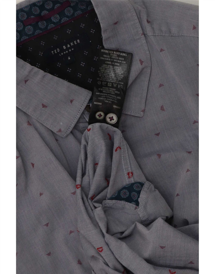 Ted Baker Herren-Hemd mit abstraktem Muster, Größe 4, große graue Baumwolle