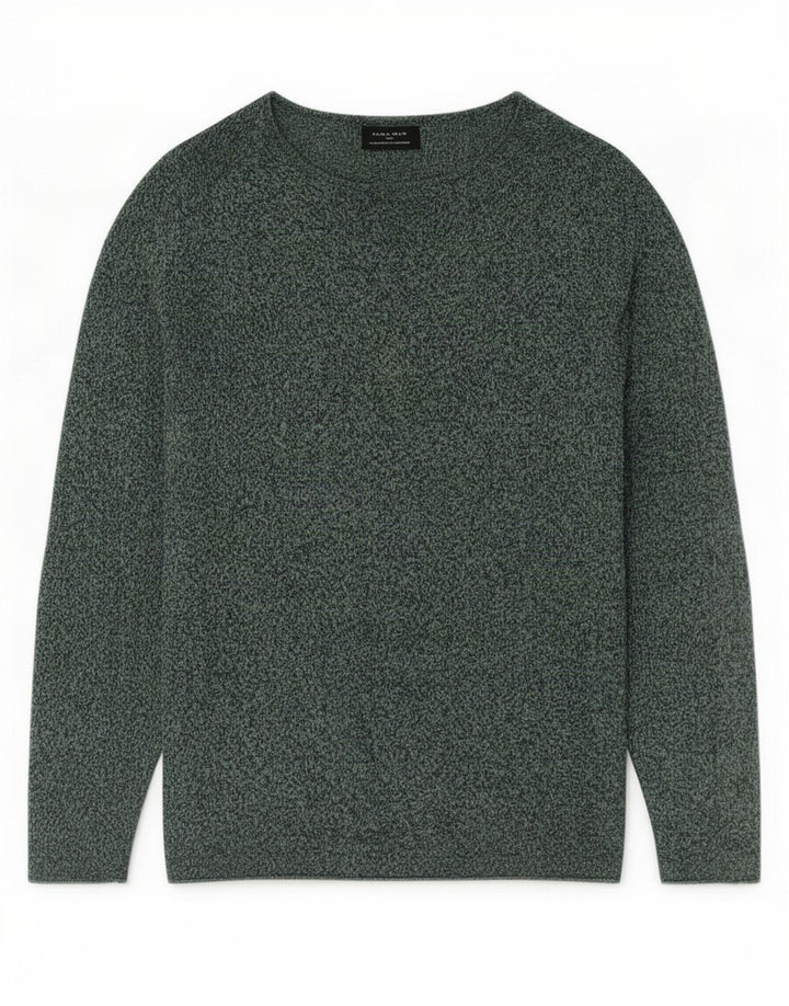 Zara Herren-Pullover mit Knopfkragen, Mittelgrün meliert