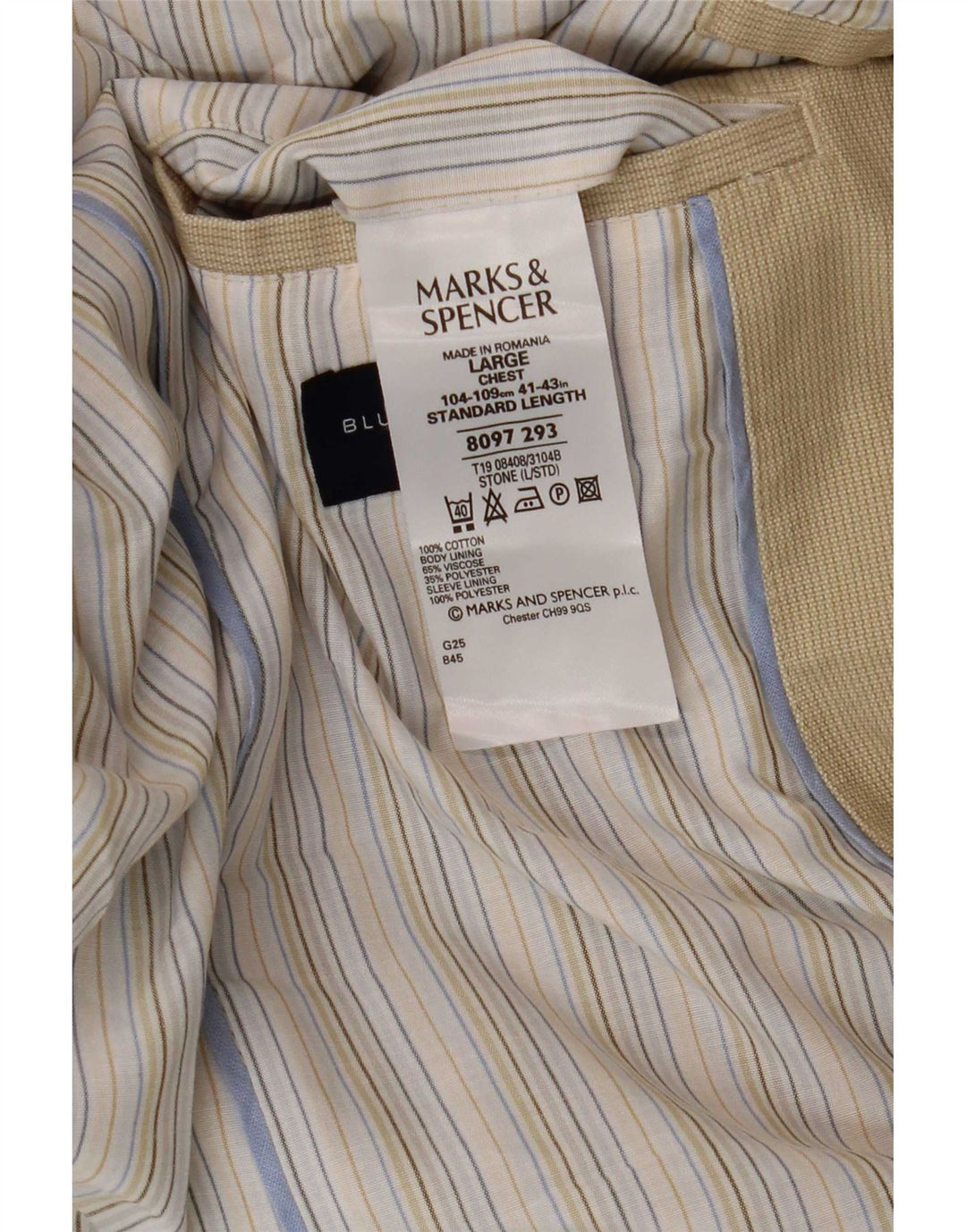 Marks & Spencer Herren Blue Harbor 3-Knopf-Blazerjacke UK 40 Large Beige