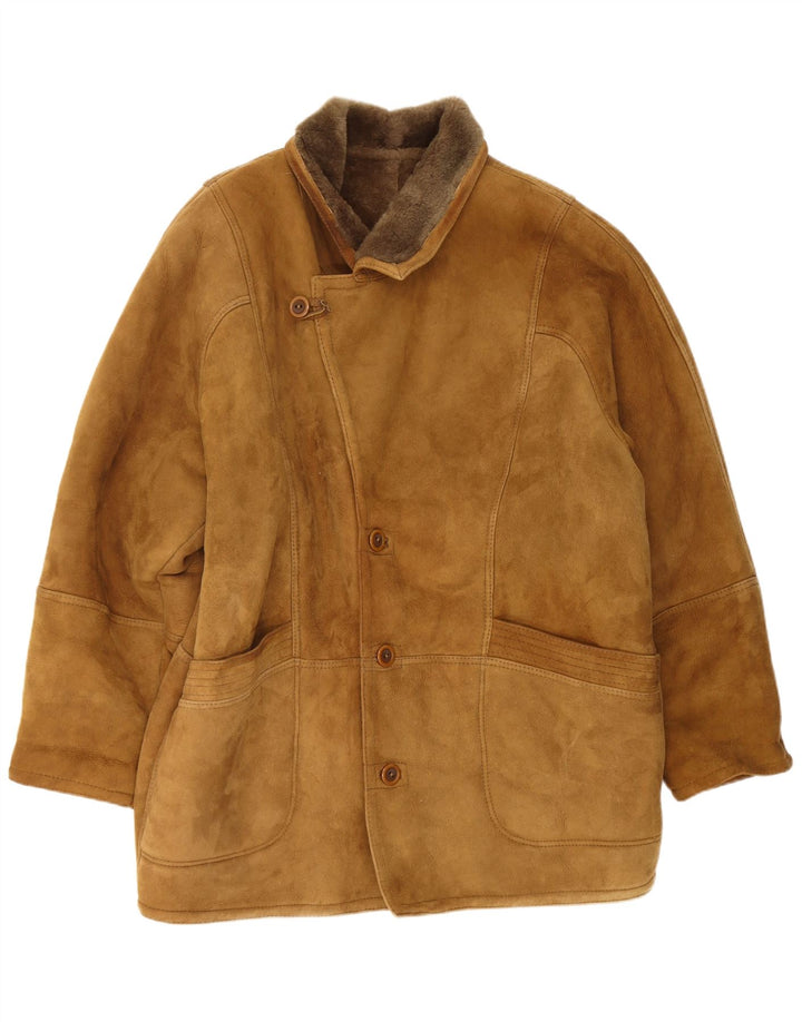 Vintage Herren Shearling Overcoat IT 54 2XL Beige Shearling