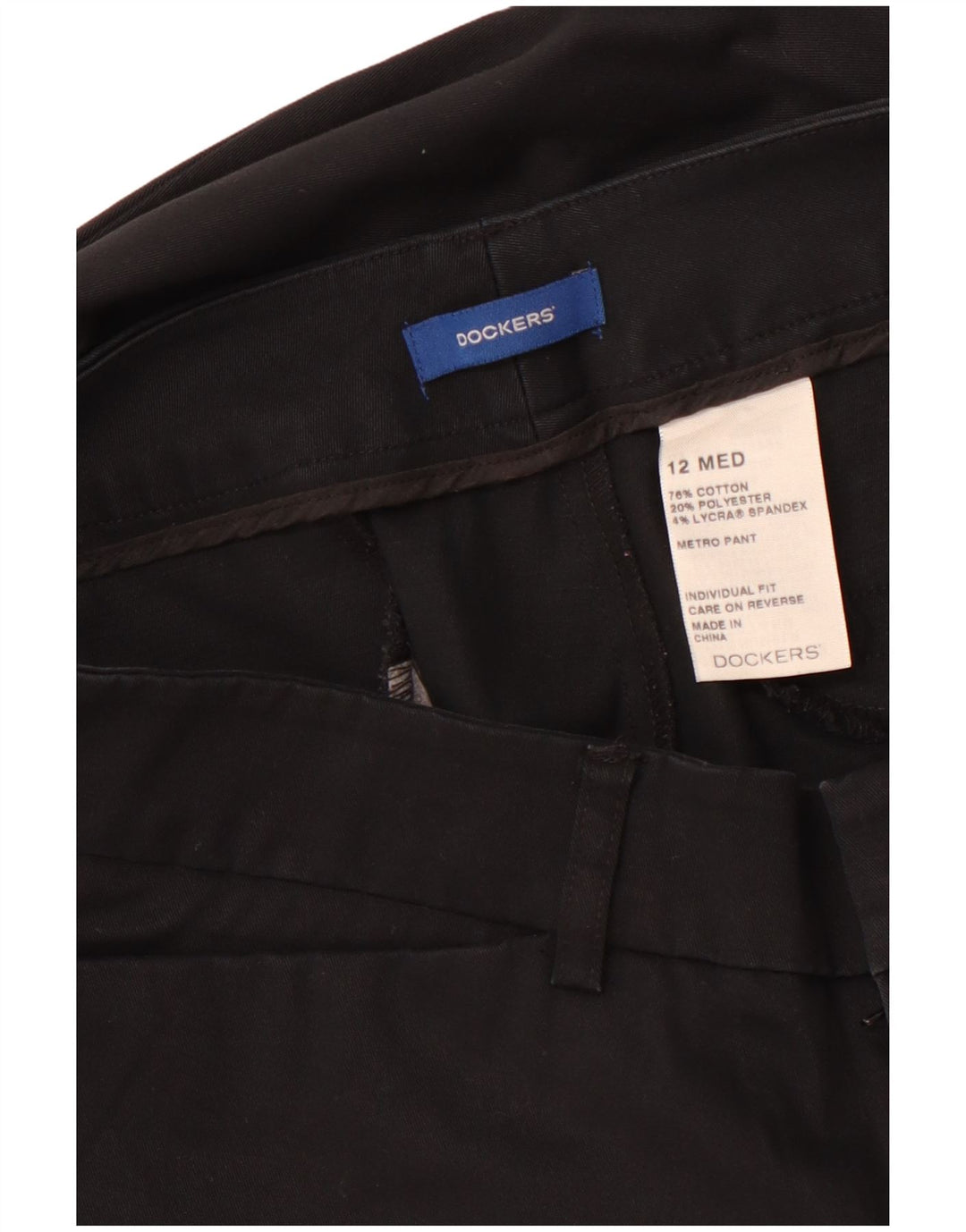 DOCKERS Gerade Freizeithose für Damen, US 12, Größe L, W32, L29, schwarze Baumwolle