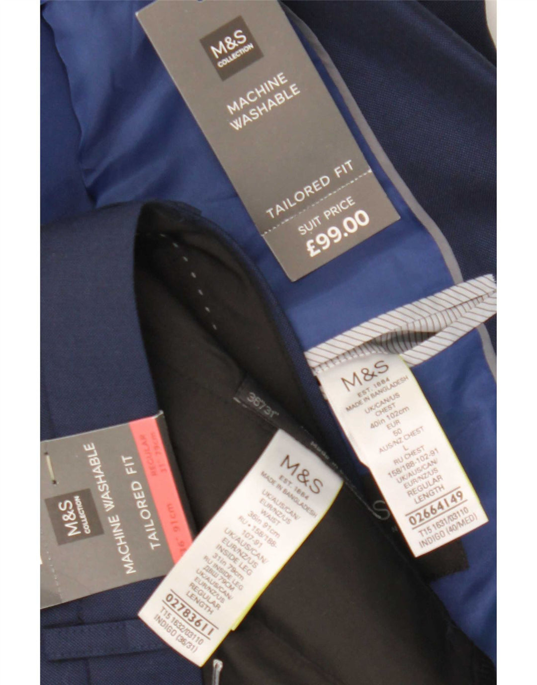 Marks & Spencer Herrenanzug mit maßgeschneiderter Passform, UK 40, Mittel W36 L31, Marineblau