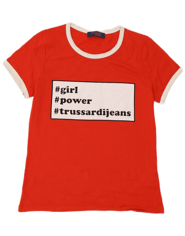 Trussardi Jeans Grafik-T-Shirt-Oberteil für Damen, UK 14, Größe L, Rot, Farbblock