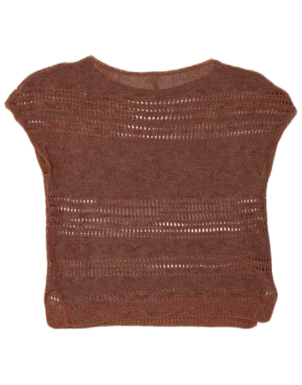 Benetton Damen Crop Knit Bluse Top UK 12 Mittelbraun