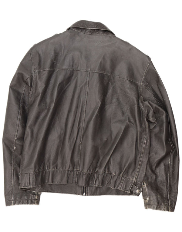 Vintage Mens Military Leather Jacket IT 54 2XL Black Leather