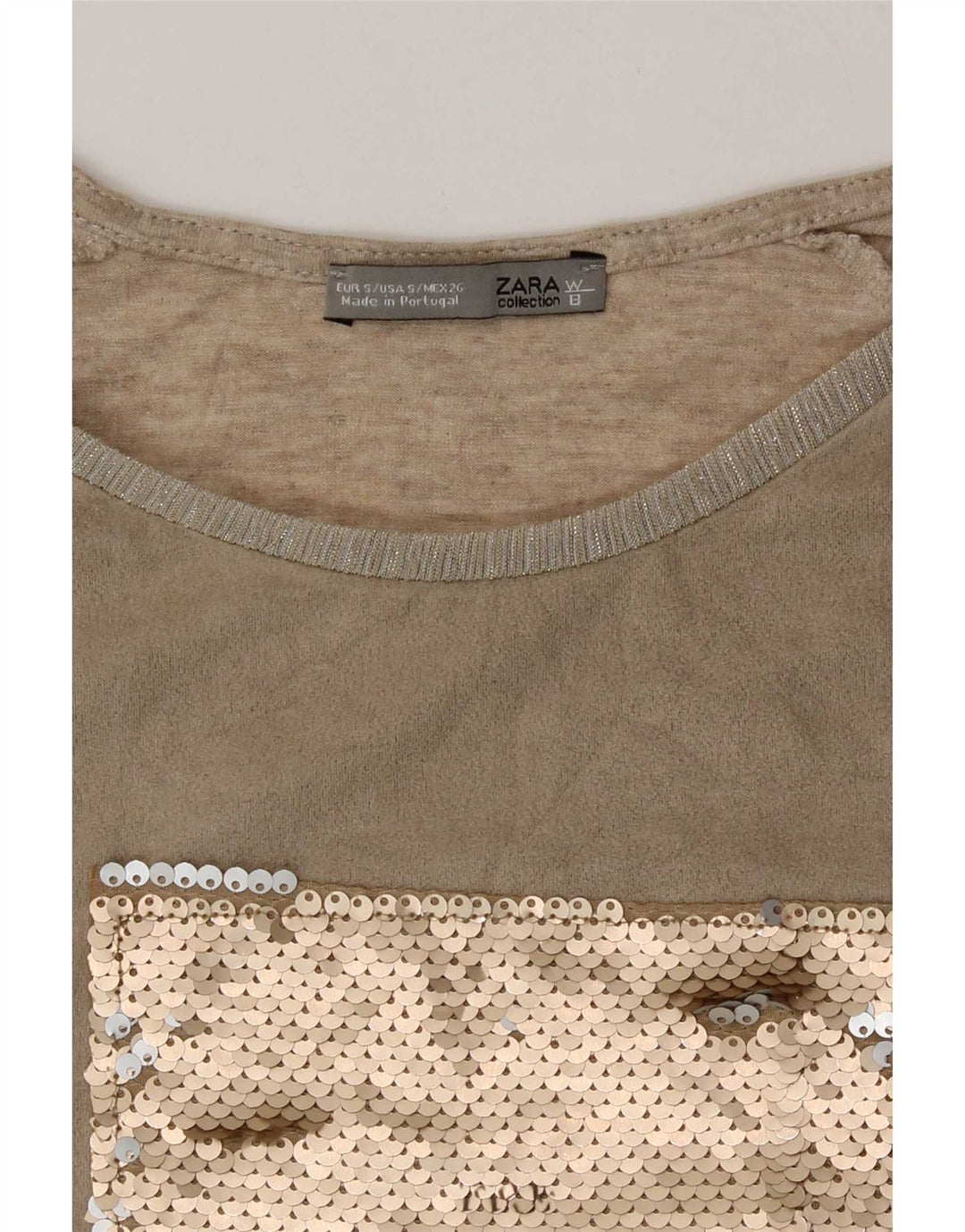 Zara Damen Grafik T-Shirt Top UK 10 Small Beige