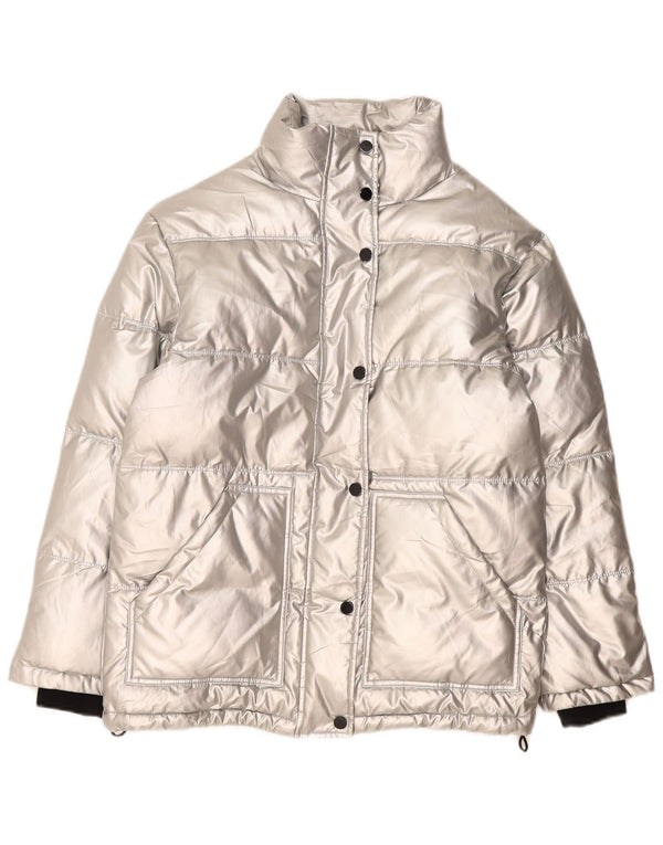 Topshop Damen Übergroße wattierte Jacke UK 8 Small Silber Polyethylen
