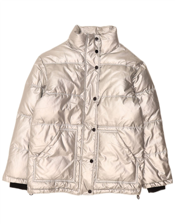 Topshop Damen Übergroße wattierte Jacke UK 8 Small Silber Polyethylen