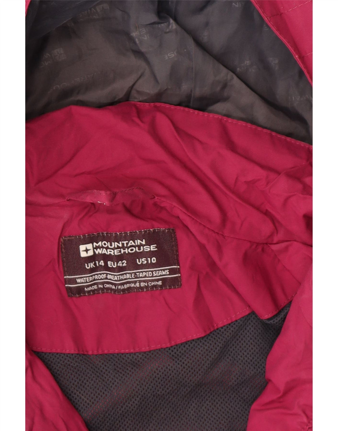 MOUNTAIN WAREHOUSE Womens Rain Jacket UK 14 Large Burgundy Colourblock Vintage Mountain Warehouse and Second-Hand Mountain Warehouse from Messina Hembry 