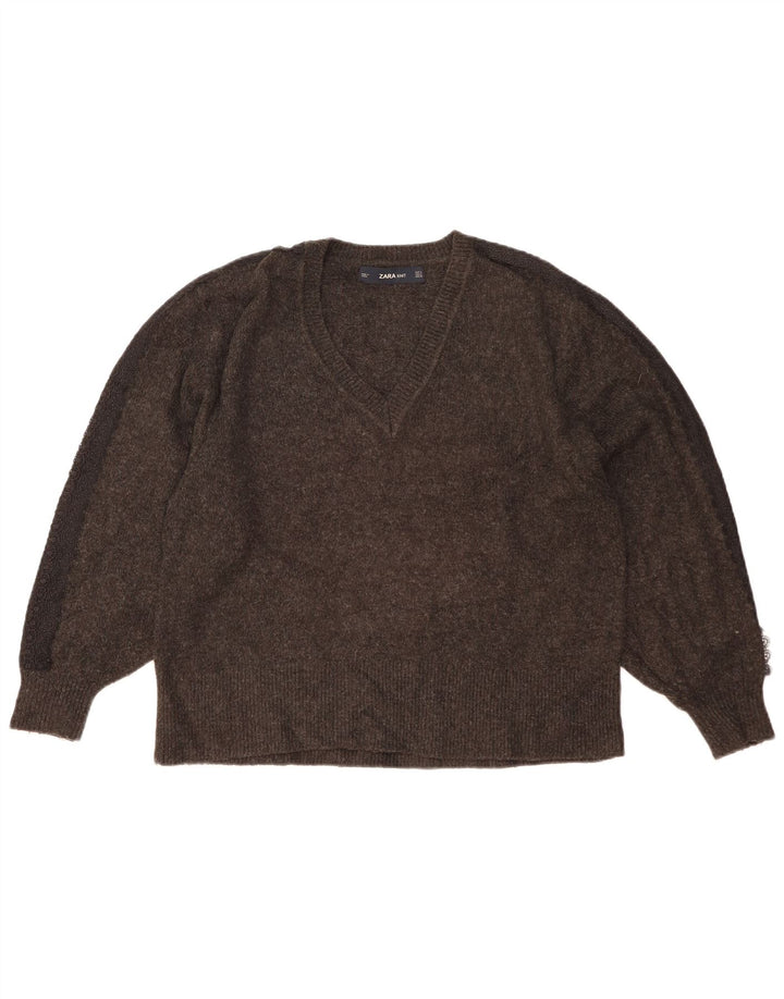 Zara Damen-Pullover, übergroß, V-Ausschnitt, Gr. 10, Größe S, Grau