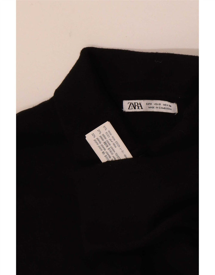Zara Herren Langarm-Poloshirt, kleine schwarze Viskose