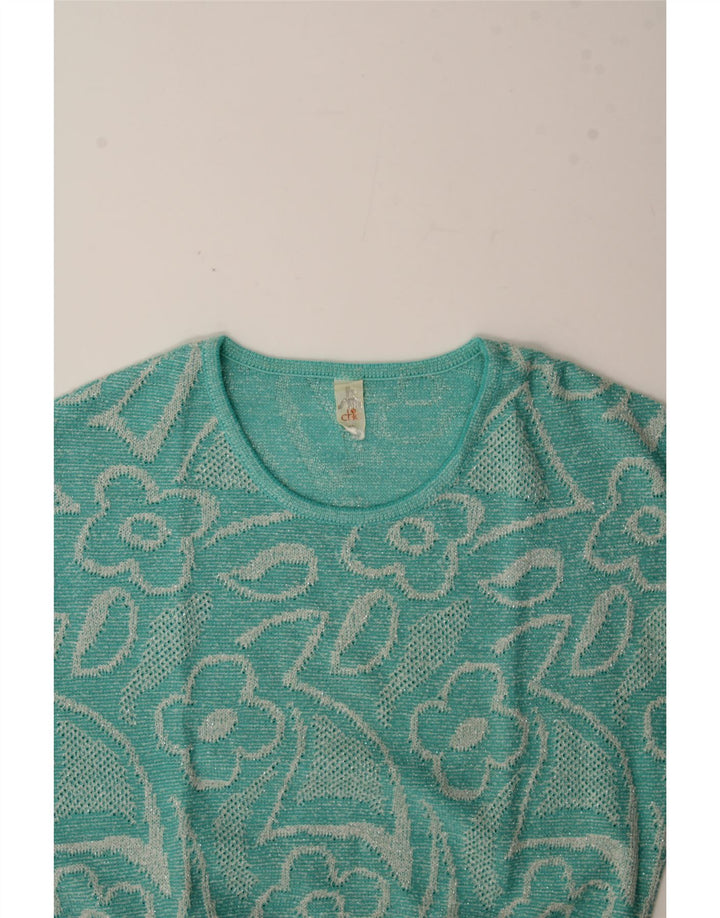 VINTAGE Damen Pullover mit Rundhalsausschnitt IT 42 Mittelblau geblümt