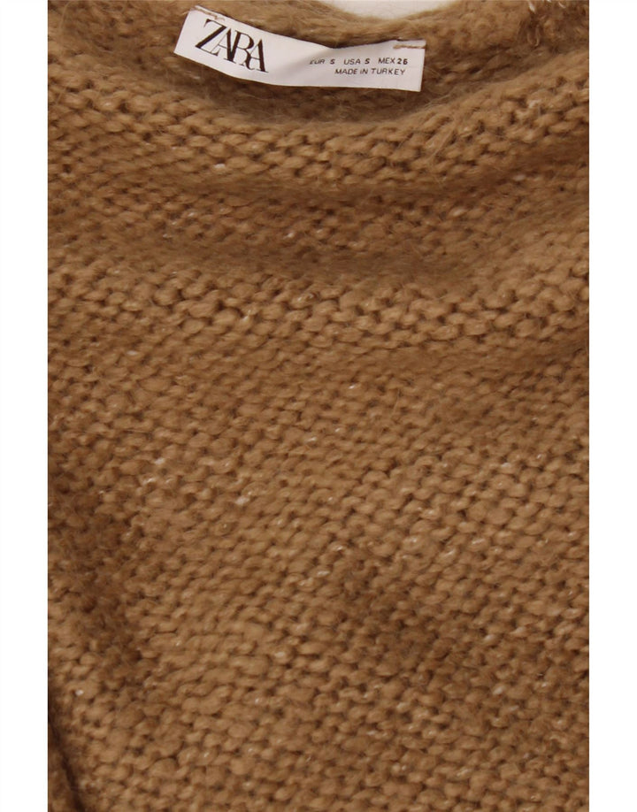 ZARA Damen-Strickjacke, übergroß, lang geschnitten, offen, Gr. 10, Größe S, Braun