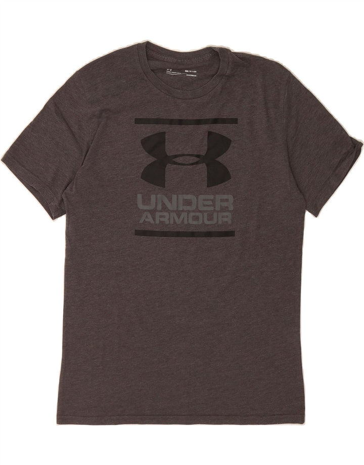 UNDER ARMOUR Mens Heat Gear Graphic T-Shirt Top Medium Grey Vintage Under Armour and Second-Hand Under Armour from Messina Hembry 