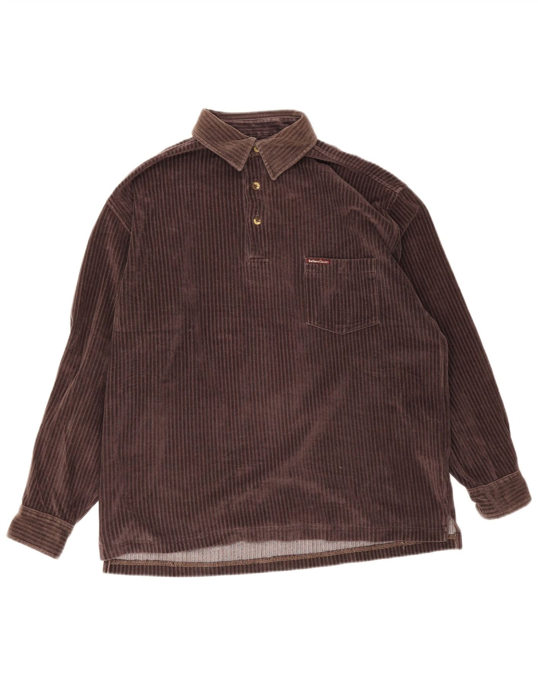 Marlboro Classics Herren-Cord-Pulloverhemd aus mittelbrauner Baumwolle