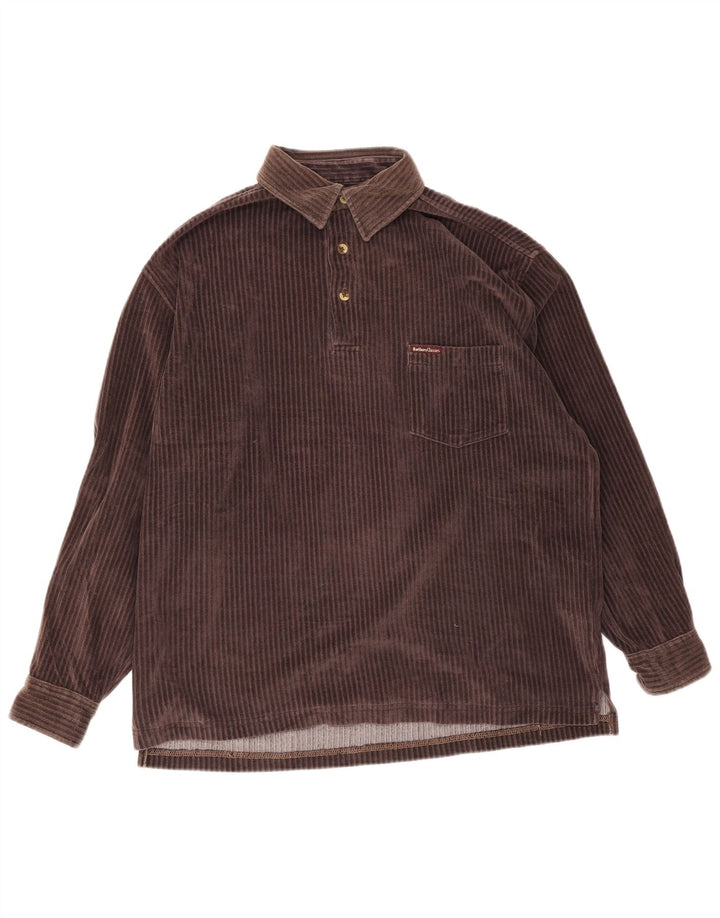 Marlboro Classics Herren-Cord-Pulloverhemd aus mittelbrauner Baumwolle