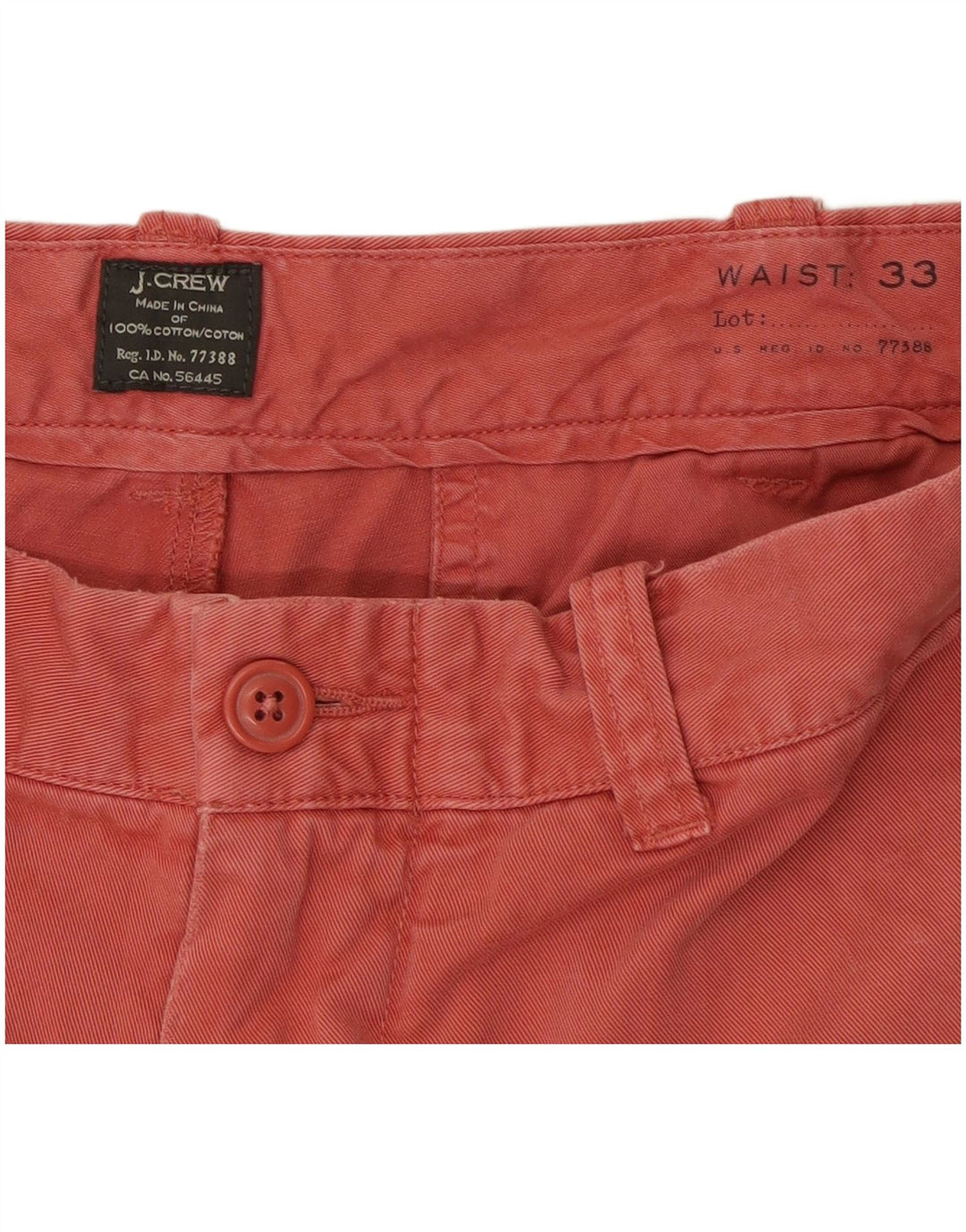 J. CREW Herren Chinoshorts W33 Mittelrote Baumwolle
