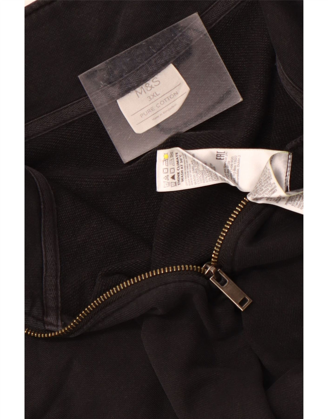 Marks & Spencer Herren-Sweatshirt mit Reißverschluss am Hals, 3XL, schwarze Baumwolle