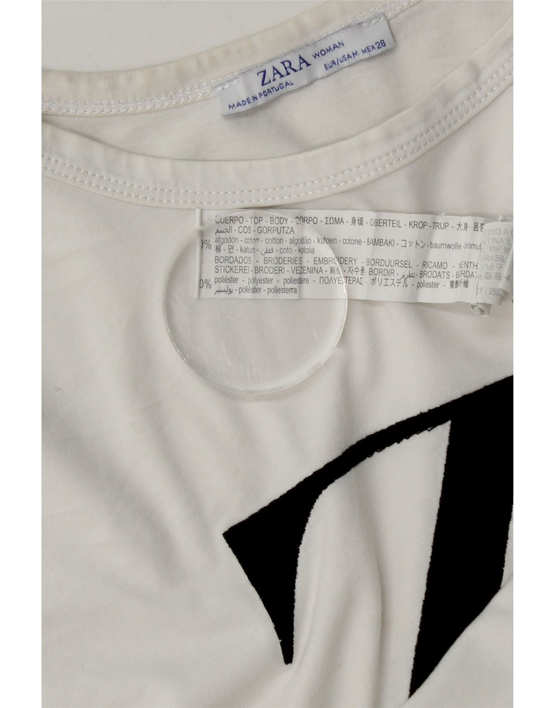 Zara Damen Grafik-T-Shirt-Oberteil UK 14 Mittelweiße Baumwolle