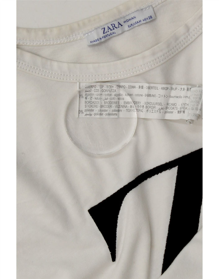 Zara Damen Grafik-T-Shirt-Oberteil UK 14 Mittelweiße Baumwolle