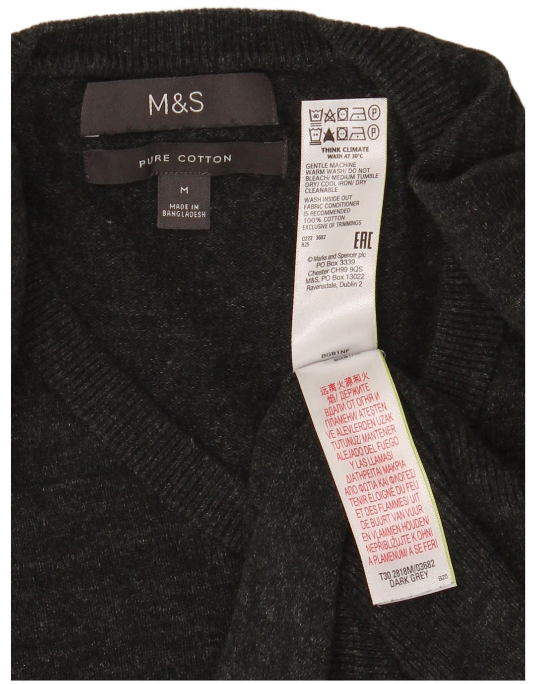Marks & Spencer Herren-Pullover mit V-Ausschnitt aus mittelgrau gefleckter Baumwolle