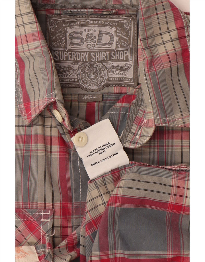 Superdry Herren-Kurzarmhemd, klein, grau, kariert, Baumwolle