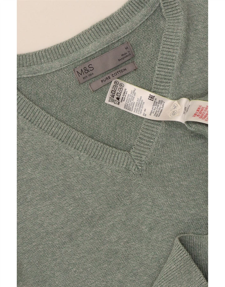 Marks & SPENCER Herren-Pullover mit V-Ausschnitt, mittelgrün gefleckte Baumwolle
