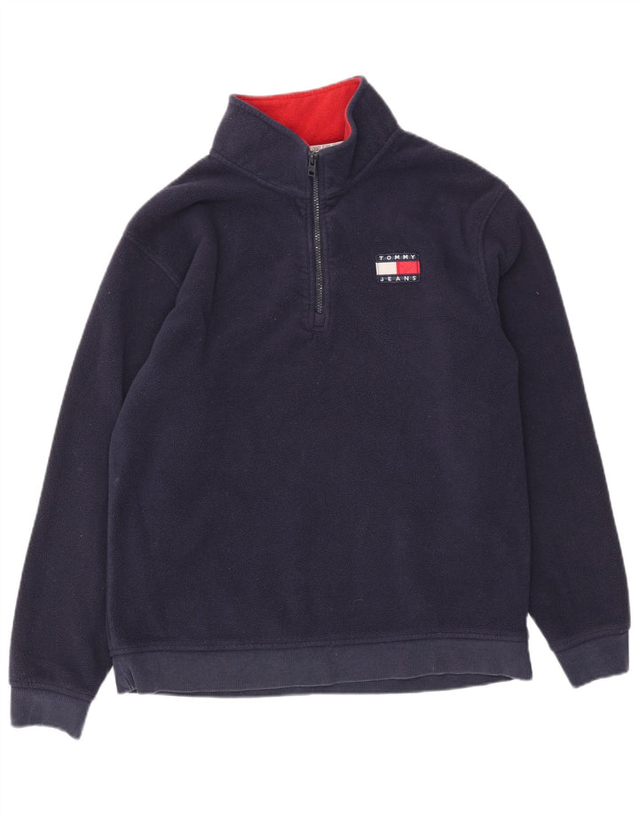 Tommy Hilfiger Herren-Fleecepullover mit Reißverschluss am Hals, groß, marineblaues Polyester