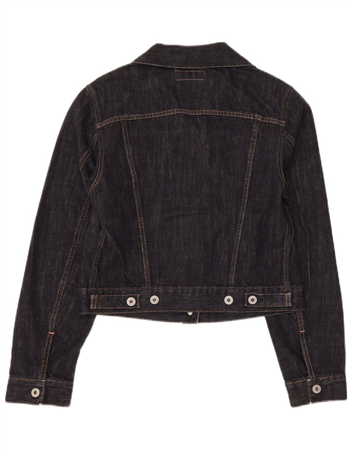 Replay Damen Crop Denim Jacke UK 14 Große schwarze Baumwolle