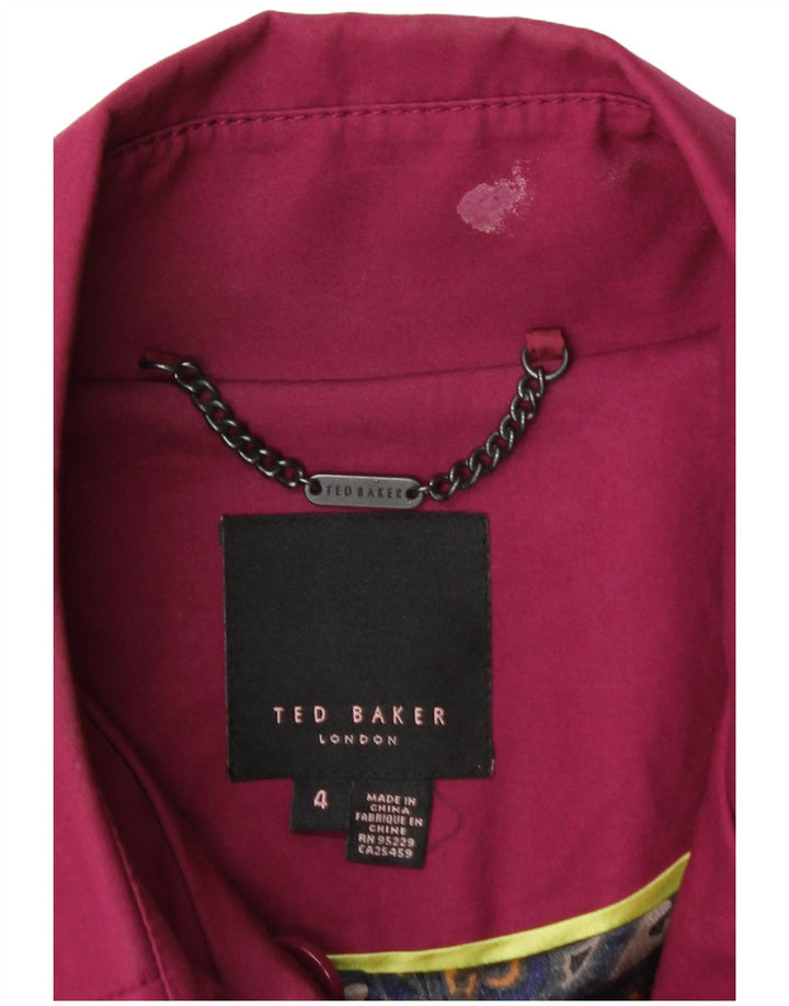 TED BAKER Womens Trench Coat Size 4 Large Burgundy Cotton