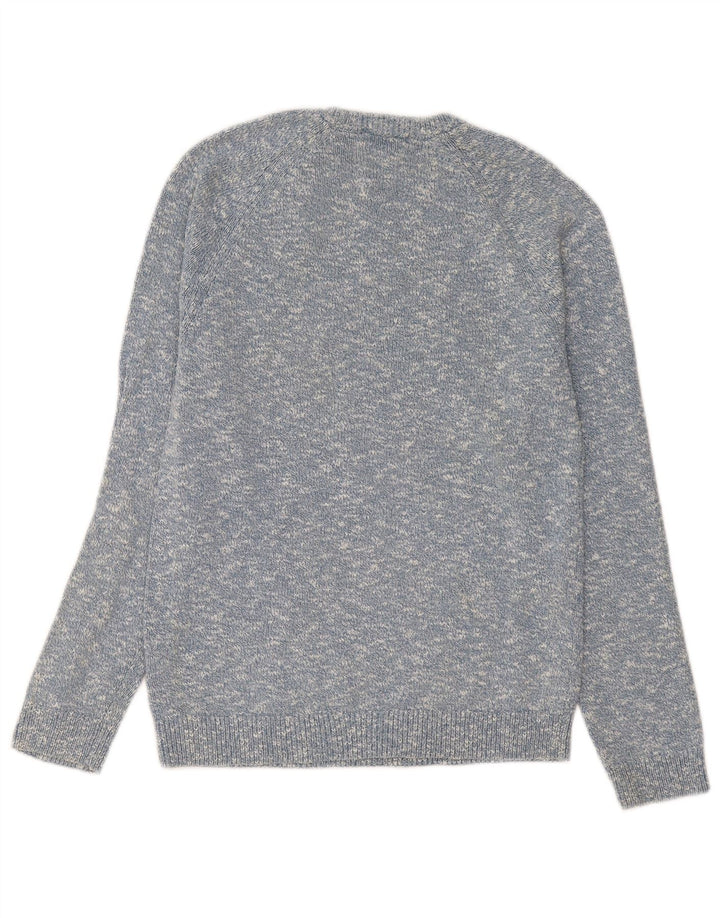 Marks & Spencer Herren-Pullover mit U-Boot-Ausschnitt, klein, blau gesprenkelte Baumwolle