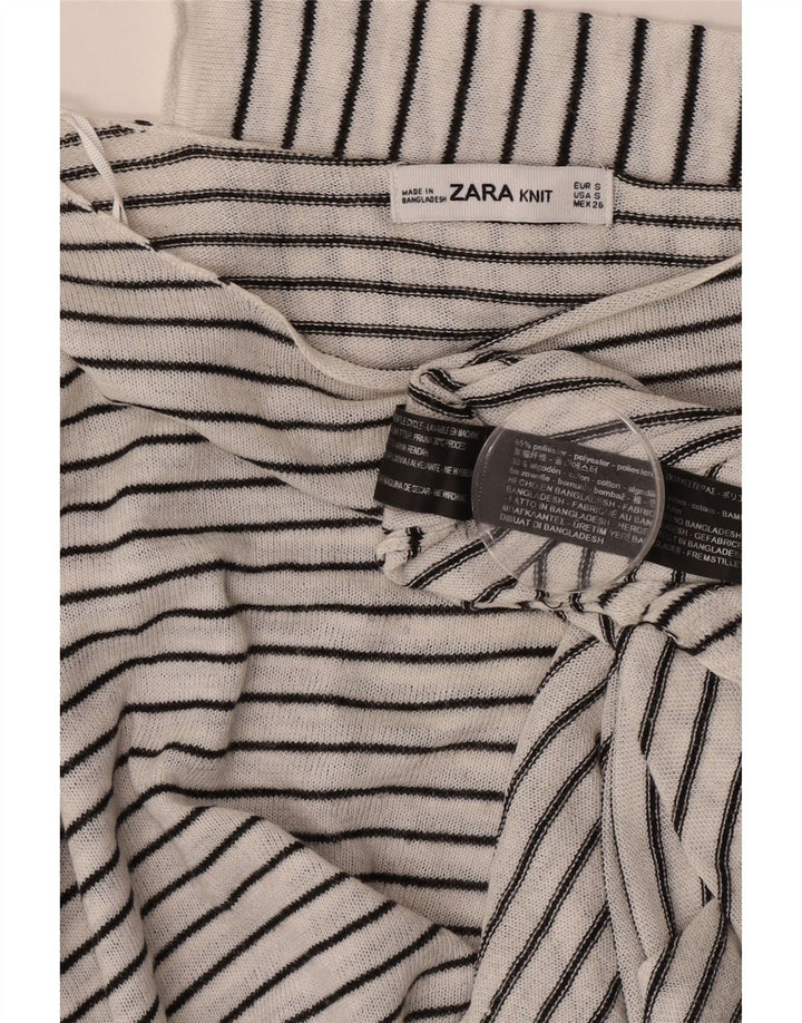 Zara Damen-Oberteil, übergroß, 3/4-Ärmel, UK 10, Größe S, weiß, gestreift, Polyester