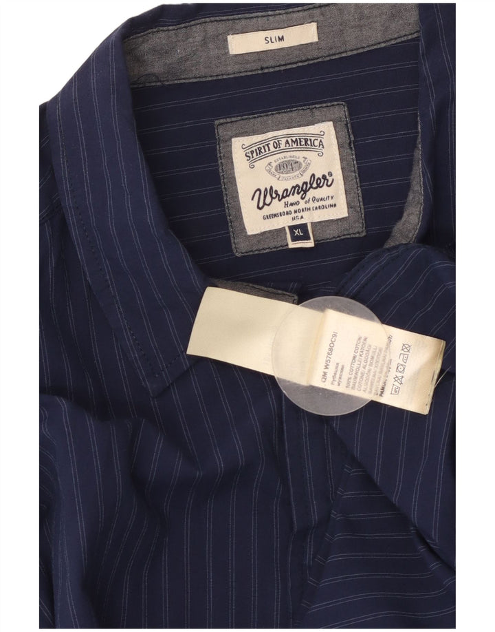 Wrangler Herren Slim Shirt XL Marineblau gestreift aus Baumwolle